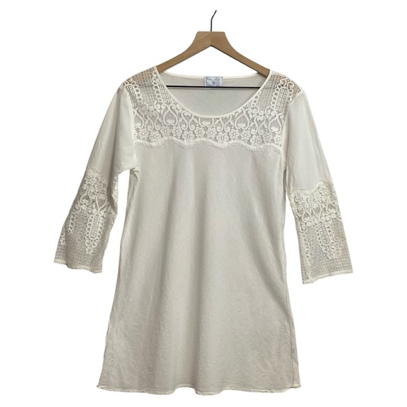 Bleu Clair Tops - Bleu Clair‎ By Claire Pettibone White Lace Tunic Size M Romantic Cottage Cotton